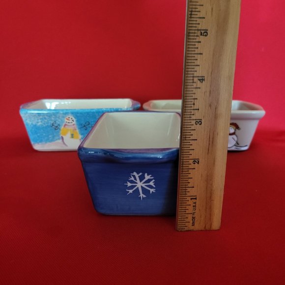 Mini Bread Loaf Pan Ceramic Stoneware Christmas Winter Snowman Snowflakes Set of - Picture 8 of 12
